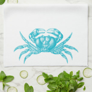 Krabbe Woodblock Druck-Handwerker-Art-Aqua-Blau Küchentuch
