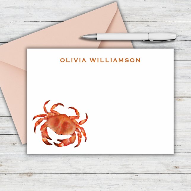 Krabben Personalisiert Mitteilungskarte (Brown crab crustacean personalized notecard and matching coastal chic stationery with beach vibe.)