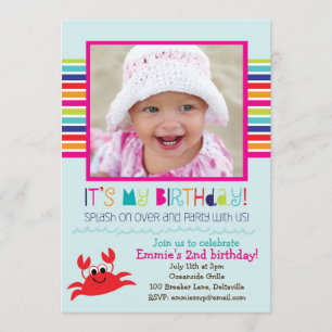 Krabben-Sommer-Geburtstags-Party (Mädchen) Einladung