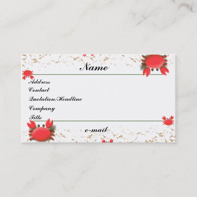 Krabben-Strand-Visitenkarte Visitenkarte (Vorderseite)