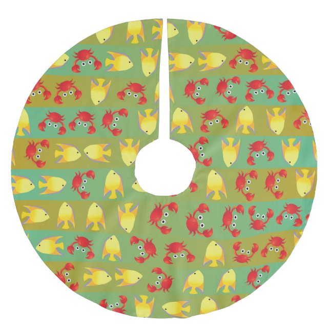 Krabben und Fische Polyester Weihnachtsbaumdecke (Vorderseite)