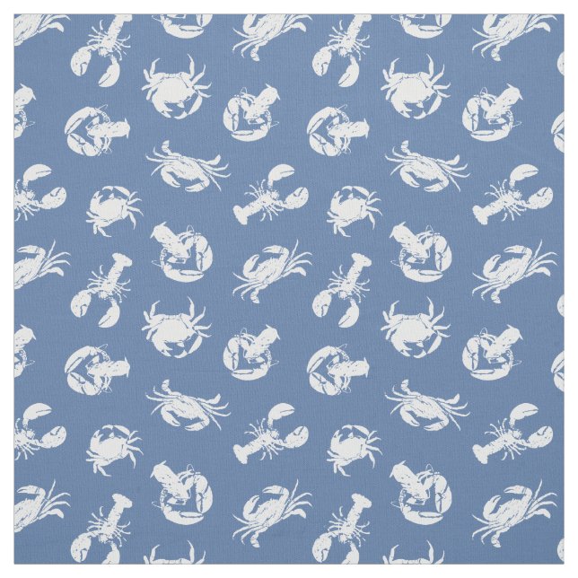 Krabben und Hummer Dusty Blue White Seafood Muster Stoff (Muster)