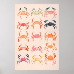 Krabben Wasserfarben Kunst Druck Strandhaus Küste Poster