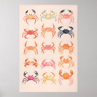 Krabben Wasserfarben Kunst Druck Strandhaus Küste Poster