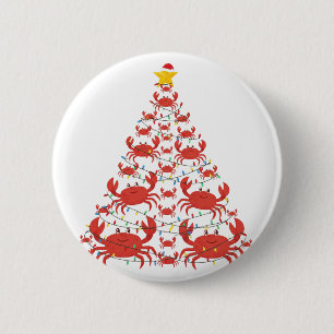 Krabben-Weihnachtsbaum-Santa-Hut-Weihnachtslichter Button