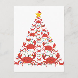 Krabben-Weihnachtsbaum-Santa-Hut-Weihnachtslichter Feiertagspostkarte