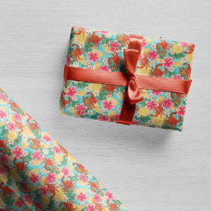 Krabben Zitronen Hibiskus Handgezeichnetes Tropisc Geschenkpapier