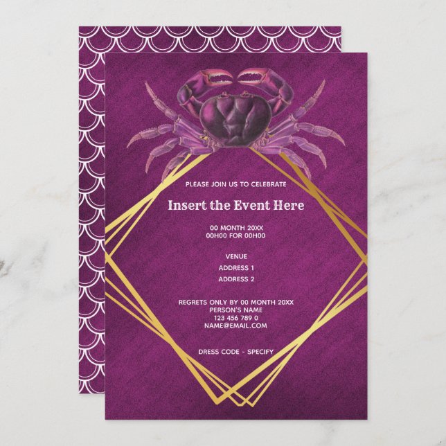 Krabbenmagenta Glitzer Einladung (Vorne/Hinten)