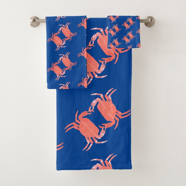Krabbenmuster Blaue Dusche  Badhandtuch Set (Insitu)