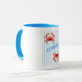 Krabbige rote Wasserfarbe-Krabben Pastellblaue Str Tasse