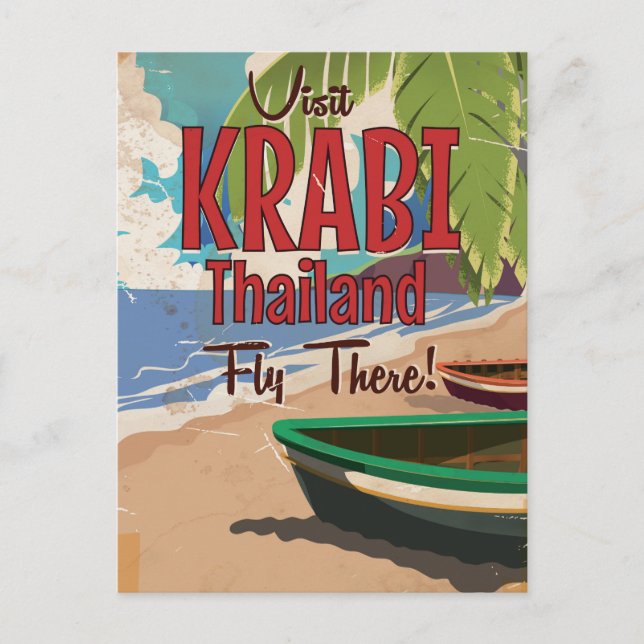Krabi Beach Thailand Vintage Reiseplakat Postkarte (Vorderseite)