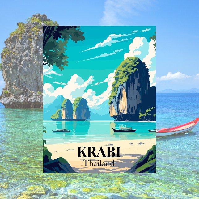 Krabi, Thailand Beach Illustration Postkarte (Krabi, Thailand )