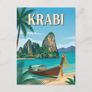 Krabi Thailand Tropischer Strand Retro-Reiseposter Postkarte