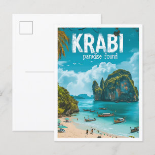 Krabi Thailand Vintag Art Travel Illustration Postkarte