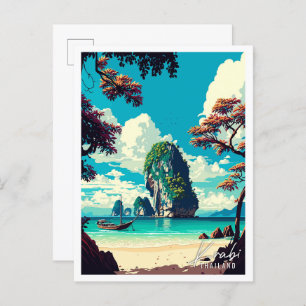 Krabi Thailand Vintage Reise Illustration Postkarte