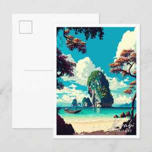 Krabi Thailand Vintage-Reiseillustration Postkarte