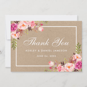 Kraft-Aquarell-Blumen-Rosa-Wedding-Dankeschön Dankeskarte