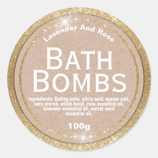 Kraft auf Glam Gold Bath Bomb Labels Runder Aufkleber (Vorderseite)