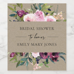 KRAFT BLUSH BURGUNDY FLORAL BUNCH BRAUTPARTY WEINETIKETT