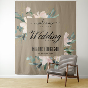 KRAFT BLUSH GOLD FLORAL WATERCOLOR BEGRÜSSEN WANDTEPPICH