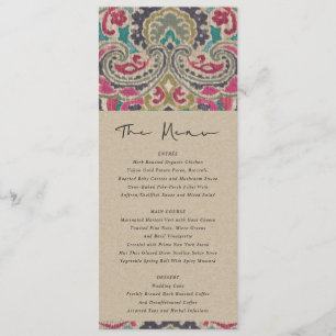 KRAFT BOHO TRIBAL IKAT PINK AQUAMARIN WEDD MENU MENÜKARTE