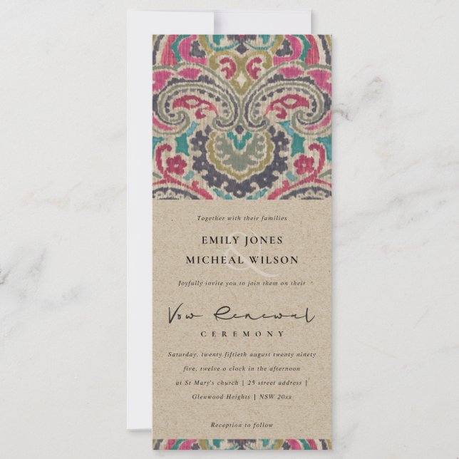 KRAFT BOHO TRIBAL IKAT PINK VOW RENEWAL INVITATION EINLADUNG (Vorderseite)
