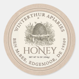 Kraft Borted Honey Jar Label (Vintag Skep) Runder Aufkleber