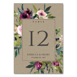 KRAFT BRIGHT BLUSH BURGUNDY FLORAL BUNCH WEDING TISCHNUMMER