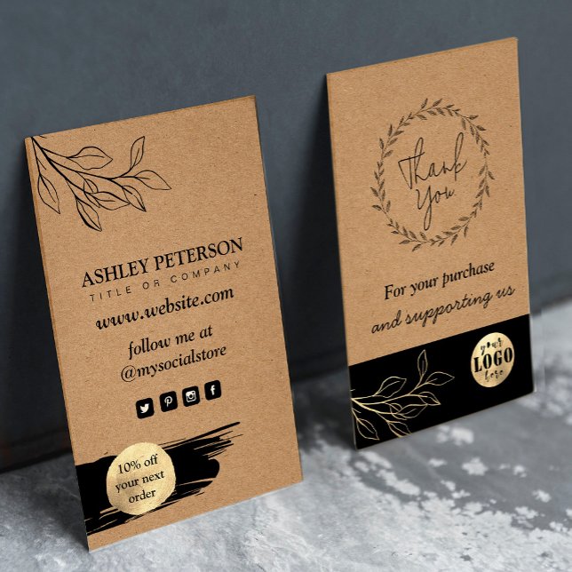 Kraft Brown Dankeschön Karten mit individuellem Lo (Make an Impression with  Custom Logo Kraft Brown Cards, Where Your Metallic Logo Meets Rustic Charm)