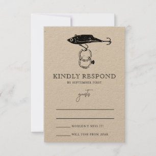 Kraft Brown Rustic Fishing Lure Rings in Black RSVP Karte