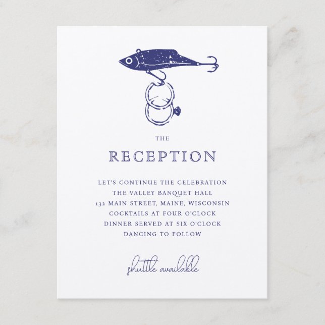 Kraft Brown Rustic Fishing Lure Rings Navy Blue Begleitkarte (Vorderseite)