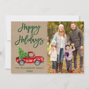 Kraft Brush Script Holidays Vintag Truck Foto Feiertagskarte