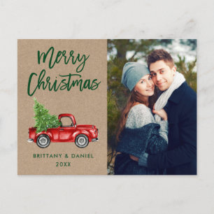 Kraft Brush Script Truck Couple Foto Weihnachten Postkarte