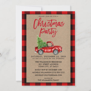 Kraft Brush Script Truck Kariertes Weihnachtsfest  Einladung