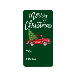 Kraft Brush Script Vintag Truck Weihnachtsgeschenk Adressaufkleber