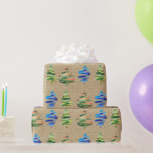 Kraft Bunt Wasserfarbe Abstrakter Weihnachtsbaum Geschenkpapier