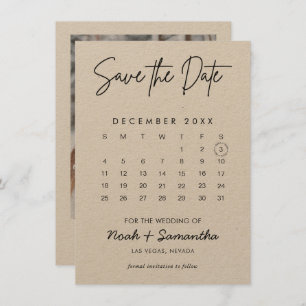 Kraft Calendar Script Modern Minimalist Photo Save The Date