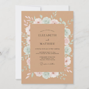 Kraft Celadon Pfingstrosen-Hochzeit Einladung