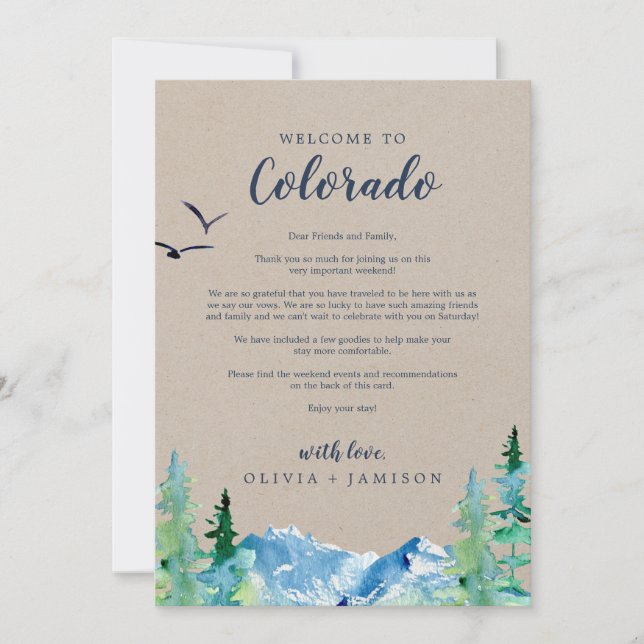 Kraft Colorado Wedding Welcome Letter & Itinerary (Vorderseite)
