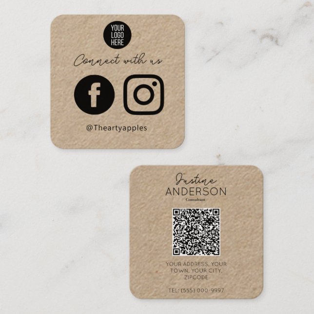 Kraft Connect mit US Social Media QR Code Quadratische Visitenkarte (Vorne/Hinten)