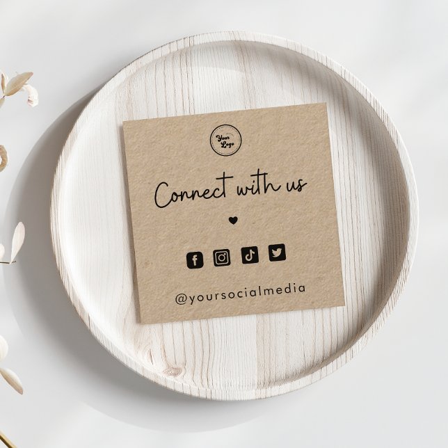 Kraft Connect with us Heart 4 Social Media QR Code Quadratische Visitenkarte (Von Creator hochgeladen)