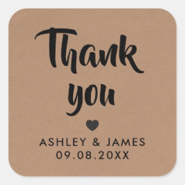 Kraft danke Stickers, Hochzeit danke, Kraft Quadratischer Aufkleber