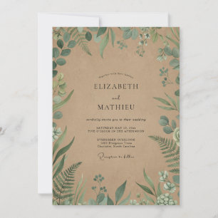 Kraft-Eukalyptus-Farn-Hochzeit Einladung