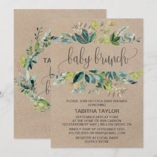 Kraft Foliage Baby Brunch Einladung