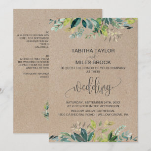 Kraft Foliage Monogramm und Details zur Sicherun Einladung