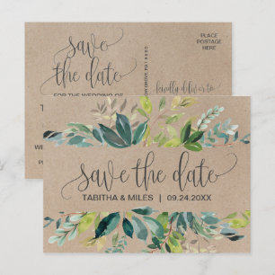 Kraft Foliage Save the Date Ankündigungspostkarte