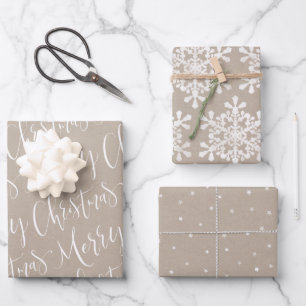 Kraft Frohe Weihnachtsschrift und Snowflakes Set Geschenkpapier Set