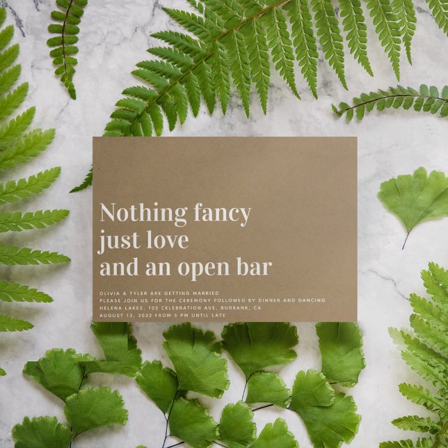 Kraft Funny Nothing Extravagant Open Bar Wedding Einladung (Von Creator hochgeladen)