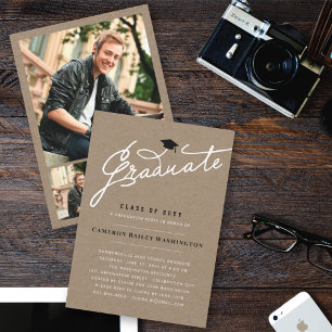 Kraft Graduate Handschrift Schrift Foto Abschlussf Einladung