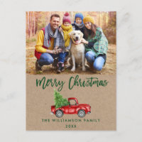 Kraft Green Brush Script Vintag LKW Weihnachten